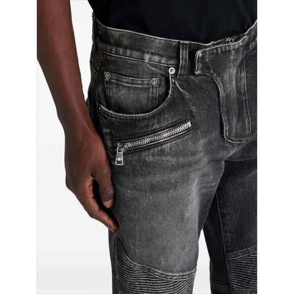 Balmain Slim Fit Distressed Denim Pants With Ribbed Detailing - NWT - Picture 4 of 6